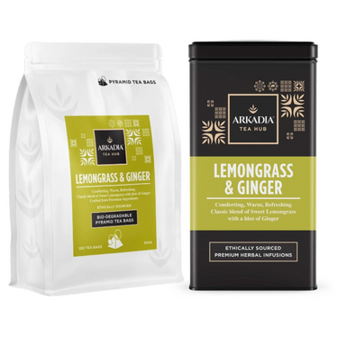 Arkadia Lemongrass & Ginger Pyramid Tea Bags 300g – 100 Biodegradable Herbal Infusion Bags – Caffeine-Free – Premium Australian Herbal Tea